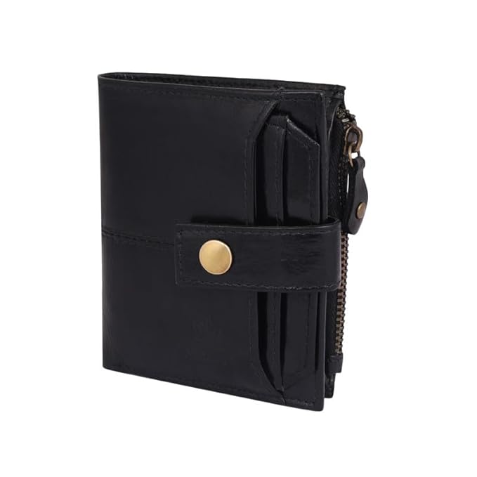 BBELLE CO Vertical Dual Zip Wallet with Card Slots, Original Leather Purses for Men, Leather Wallet