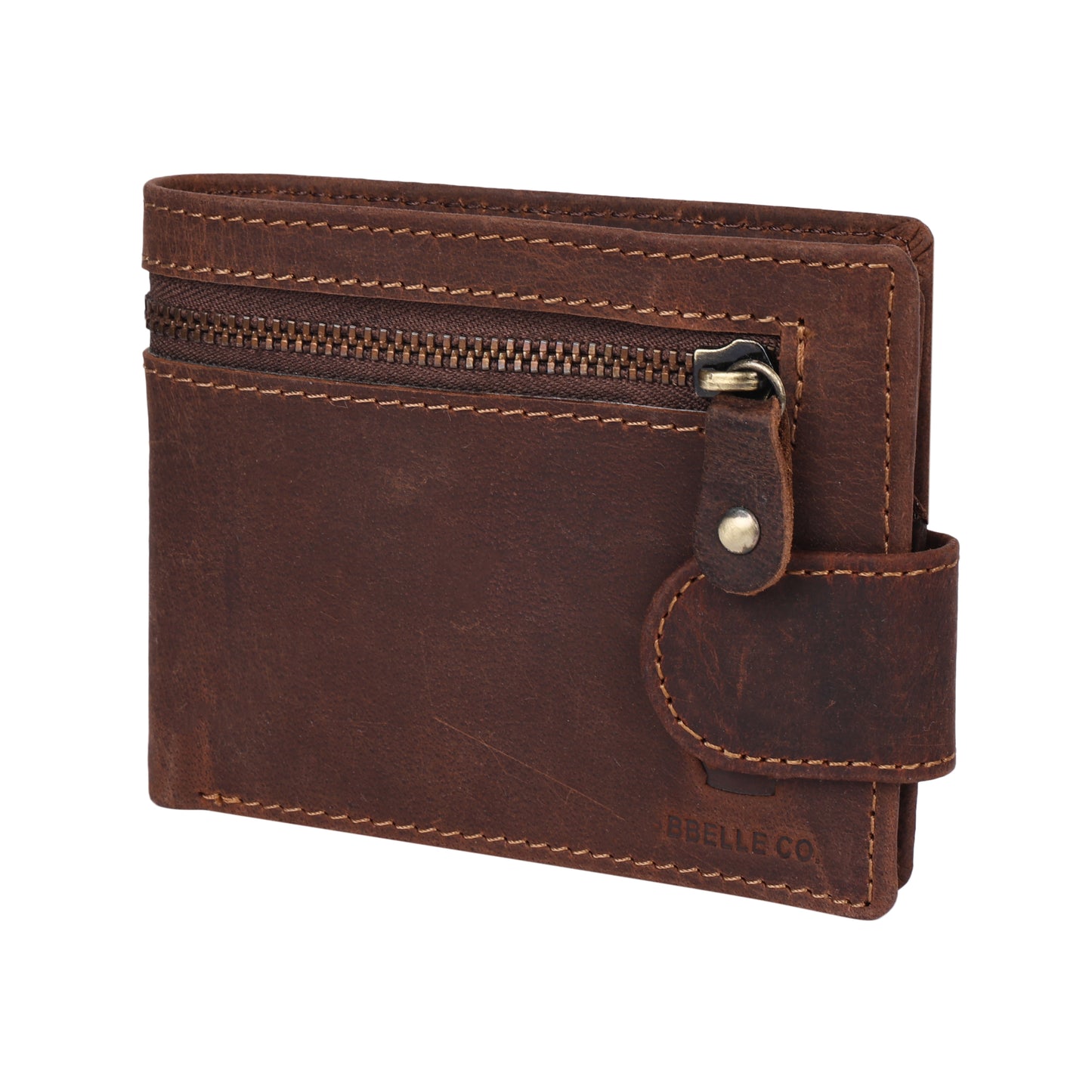 BBELLE CO Vertical Dual Zip Wallet with Card Slots, Original Leather Purses for Men, Leather Wallet