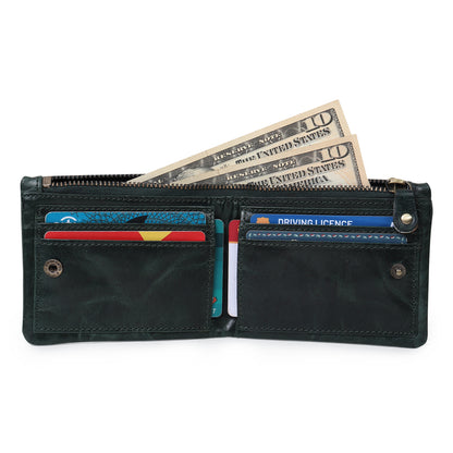 BBELLE CO Minimalist Crunch Zip Wallet for Men Leather Slimfold Wallet