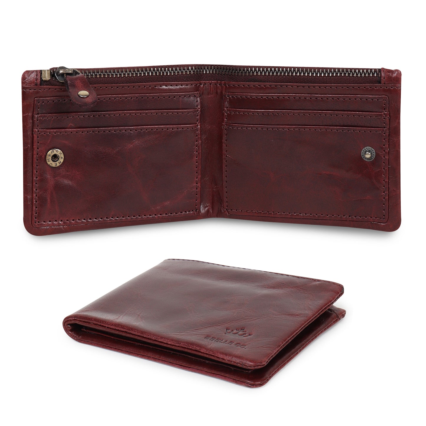 BBELLE CO Minimalist Crunch Zip Wallet for Men Leather Slimfold Wallet