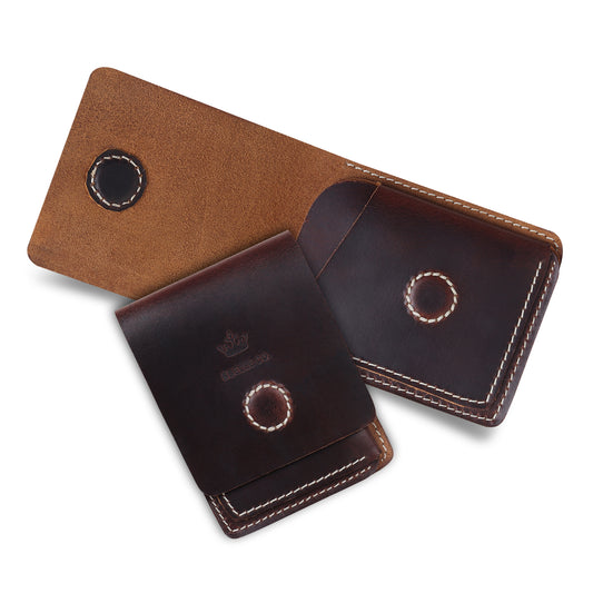 BBELLE CO. Sleek and Sturdy snap Button Closures Wallet| Handmade & raw Leather Wallet| Genuine Cognac Crunch Leather Wallet