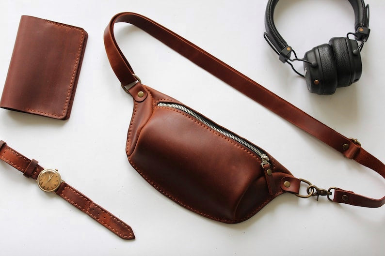 BBELLE CO. Leather Unisex Sling Bag | Convertible Fanny Pack & Sling | Stylish Travel Pouch